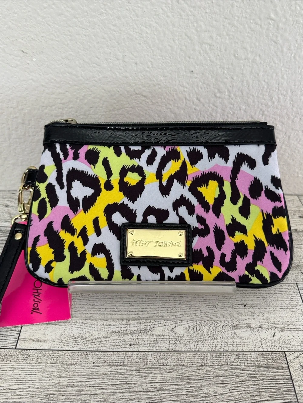 Betsey Johnson Neon Pastel Leopard Print Wristlet NWT